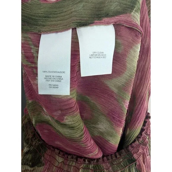 Anne Klein‎ Pink & Green Floral 100% Silk Ruffle Front 3/4 Sleeve Blouse  - PM - Picture 5 of 5